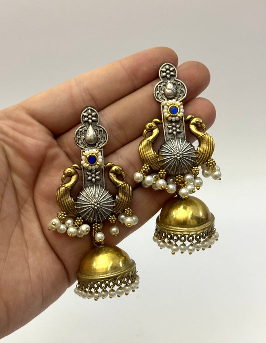 Premium Brass made oxidised Dual tone jhumka