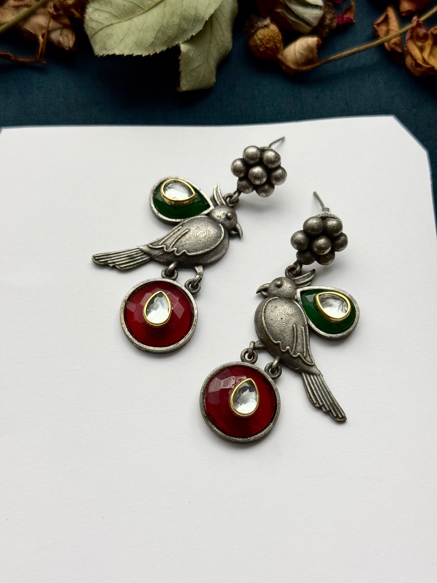 Premium Brass made Oxidised Bird Earrings