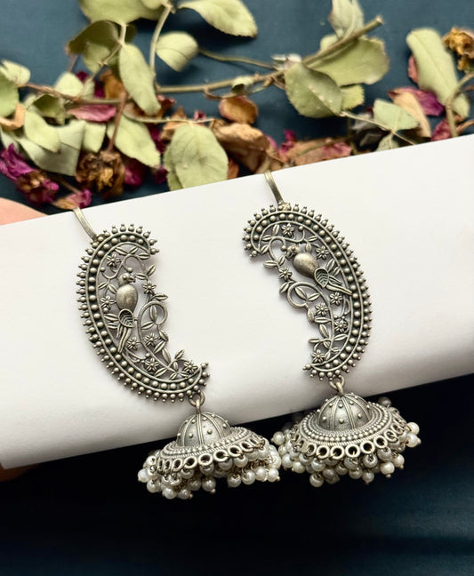 Premium oxidised Earcuf Jhumka