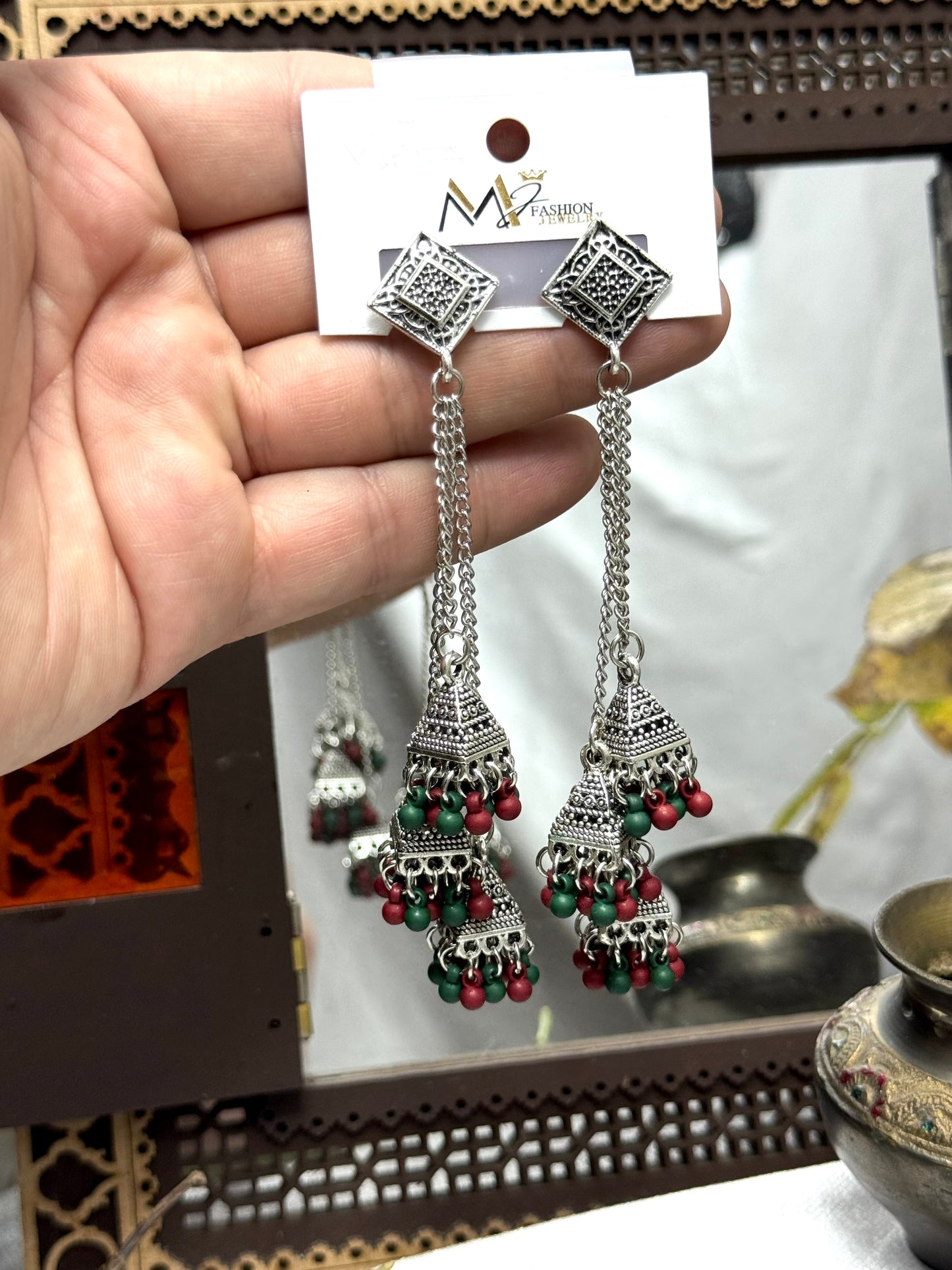 Oxidised Triple Earrings