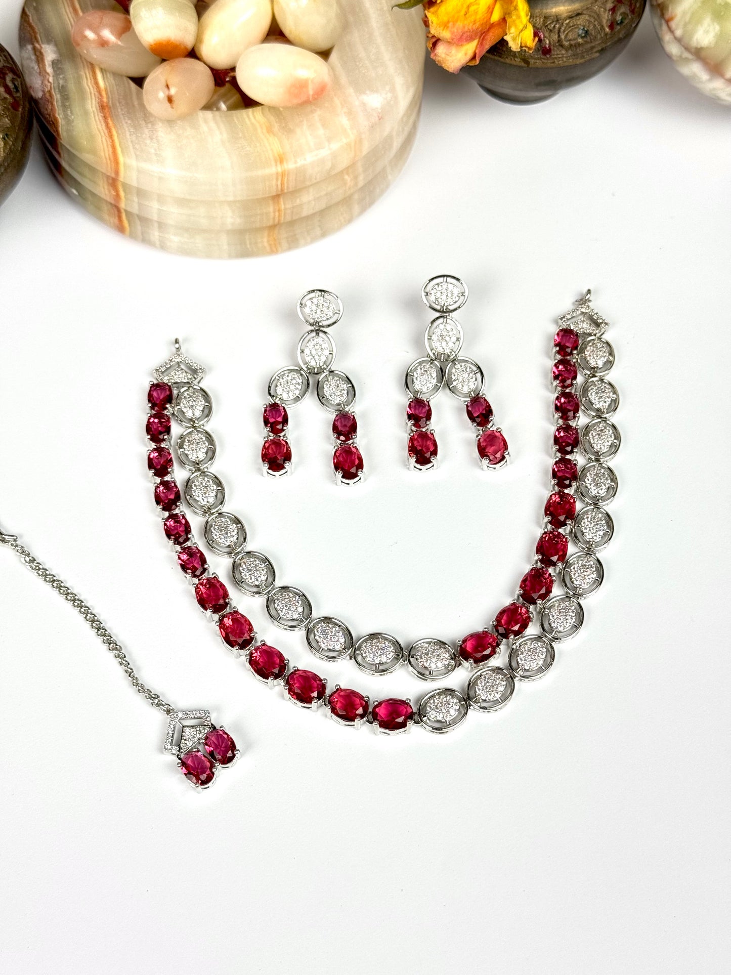American Diamond 1karat long Necklace set