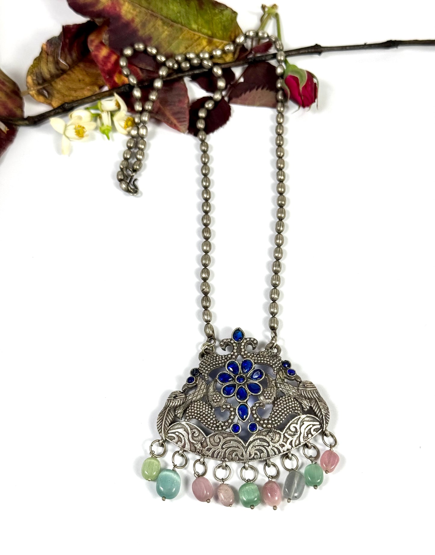 Premium oxidised Husn Pendant mala brass made