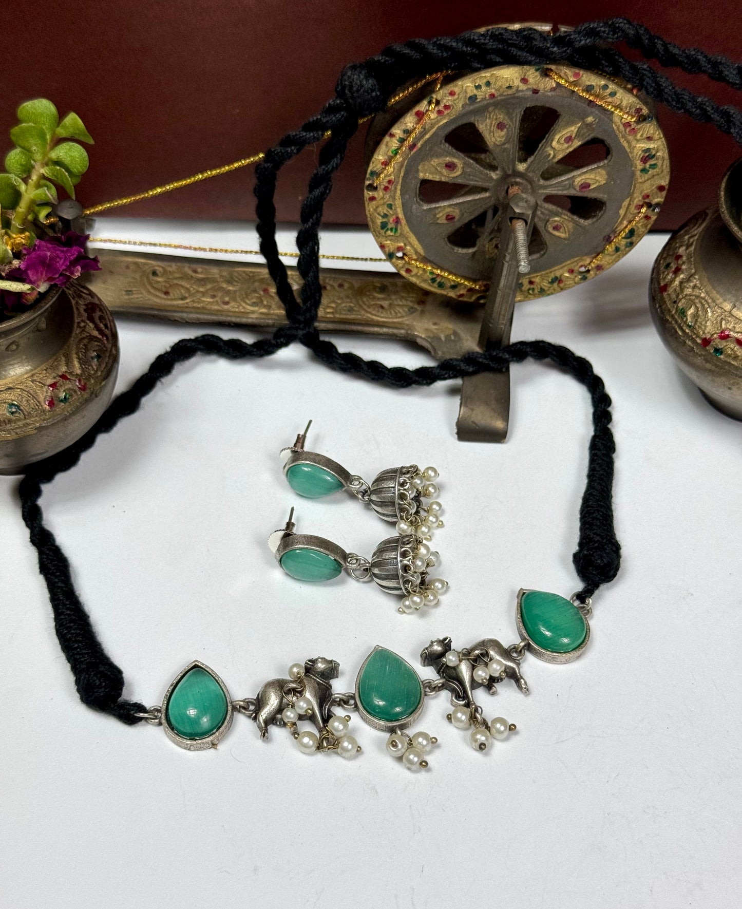 Premium Oxidised Choker set brass made