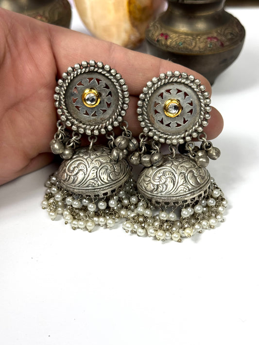 Premium Oxidised Nilofar Jhumka