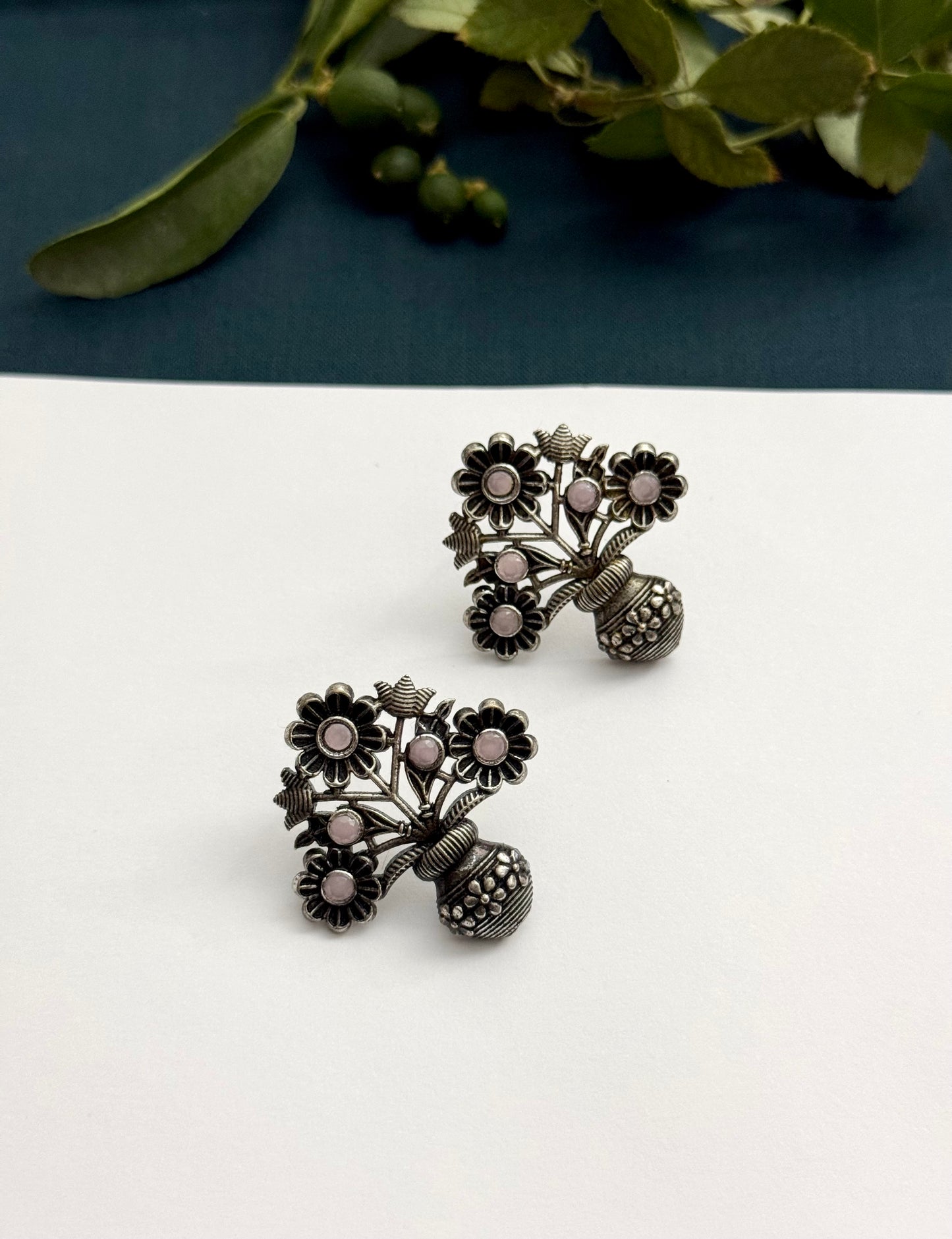 Premium Brass made Oxidised Flower Earrings