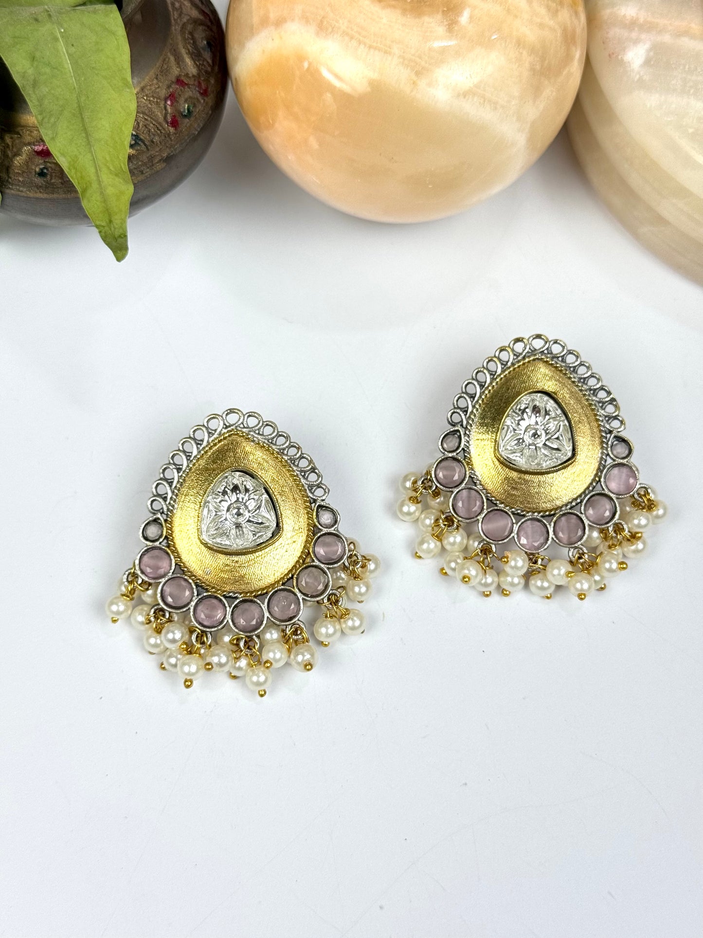 Premium Brass Made Oxidised Dual tone Studs