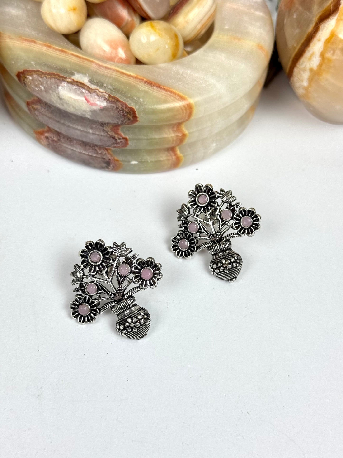 Premium Brass made Oxidised Flower Earrings
