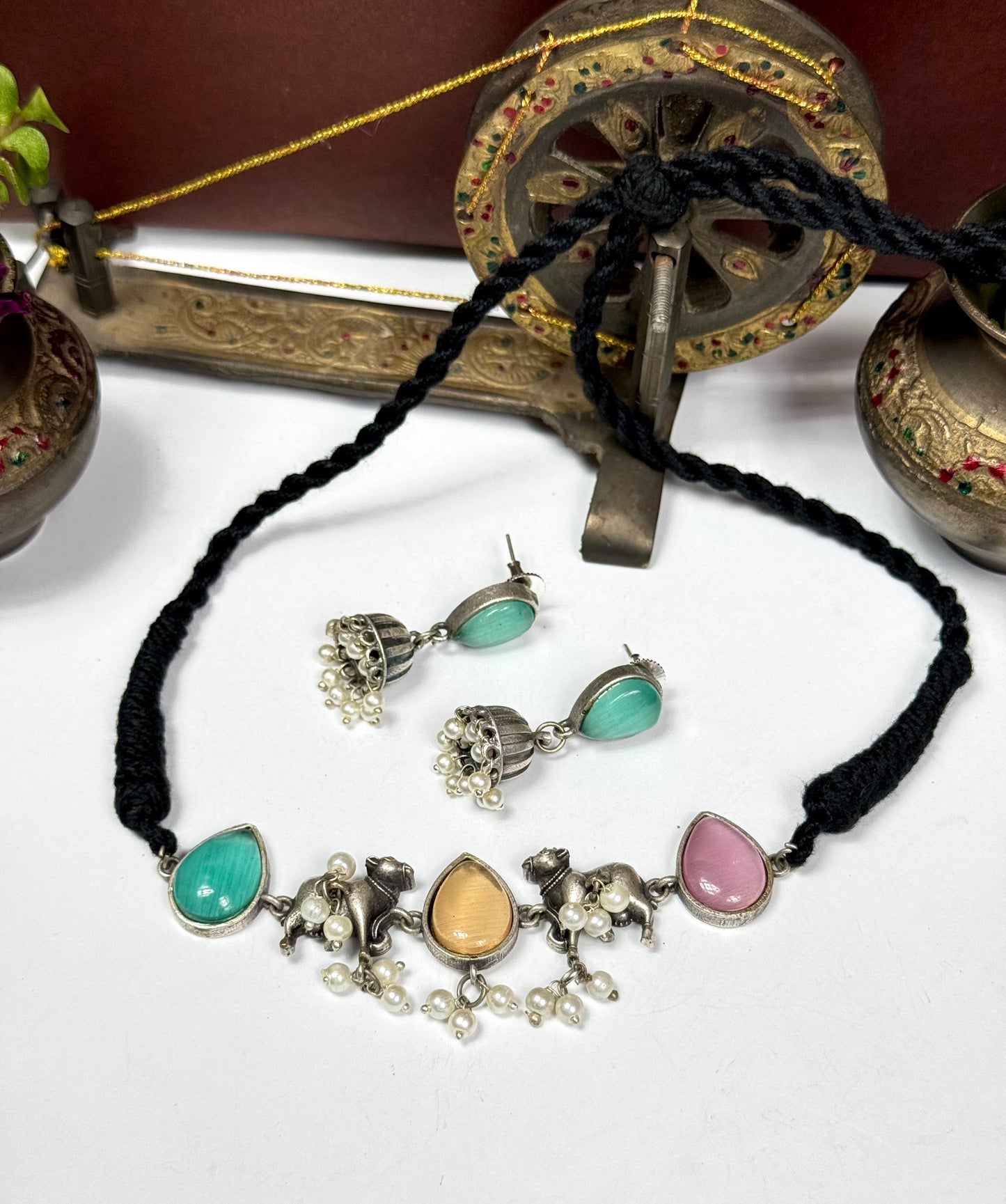 Premium Oxidised Choker set brass made