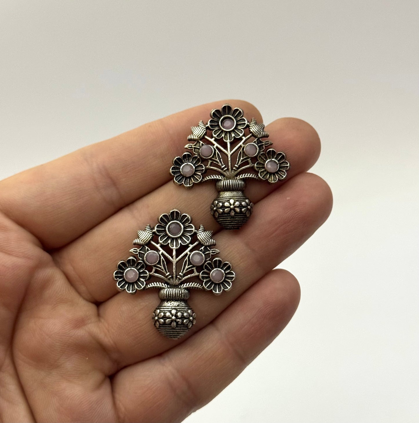Premium Brass made Oxidised Flower Earrings