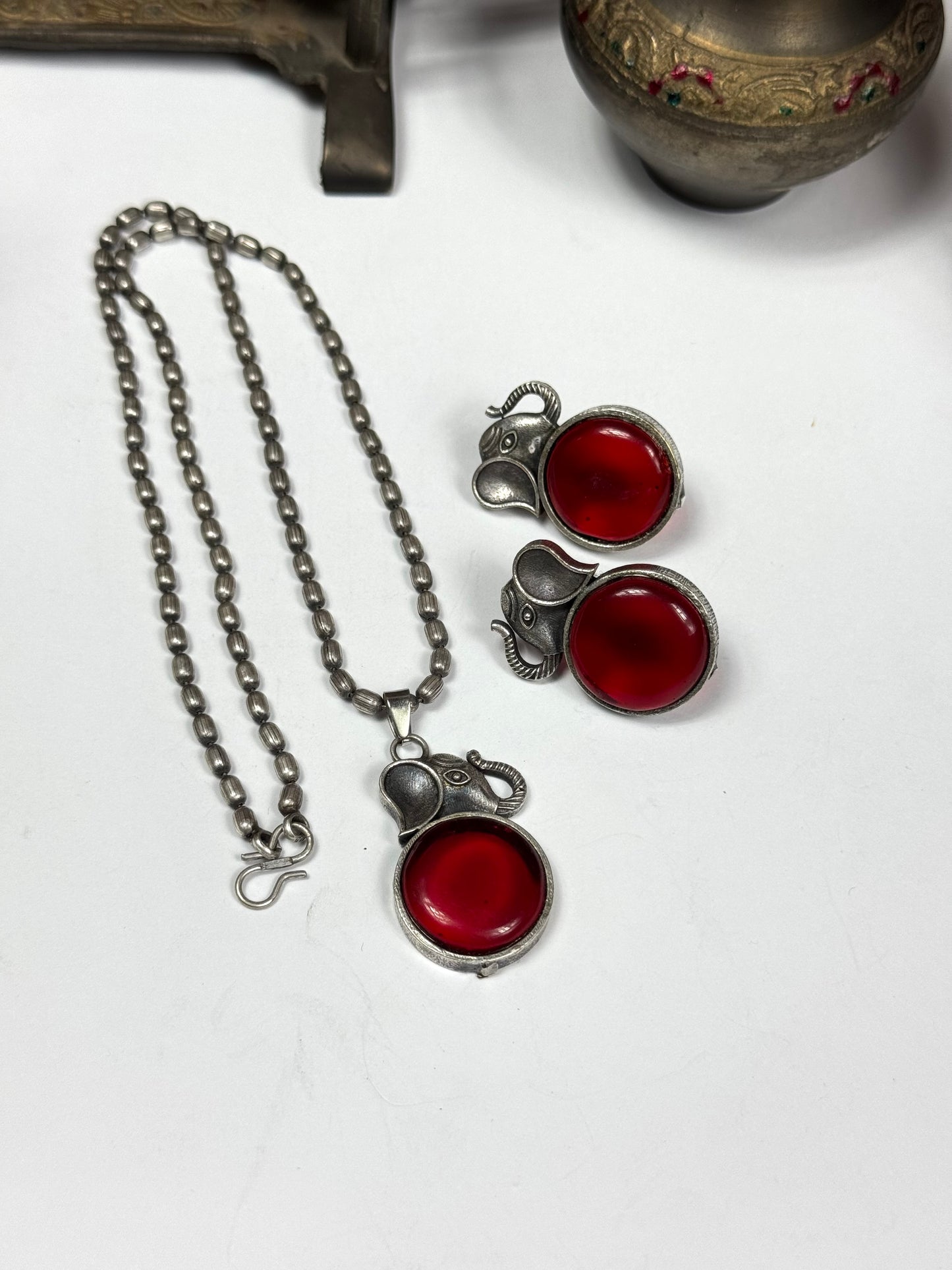 Premium Oxidised Rani Pendant Set