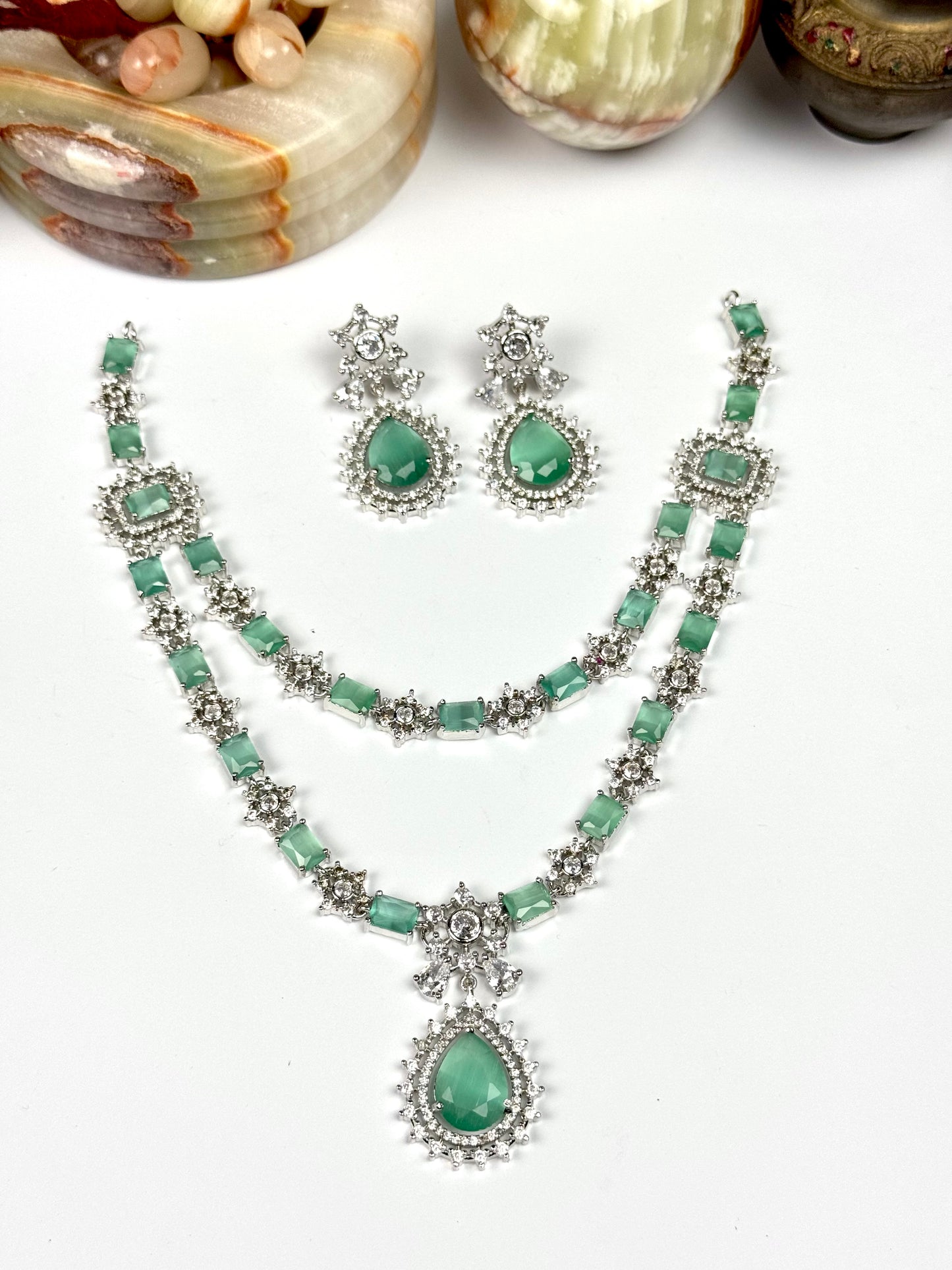 American Diamond 1karat Long Necklace Set