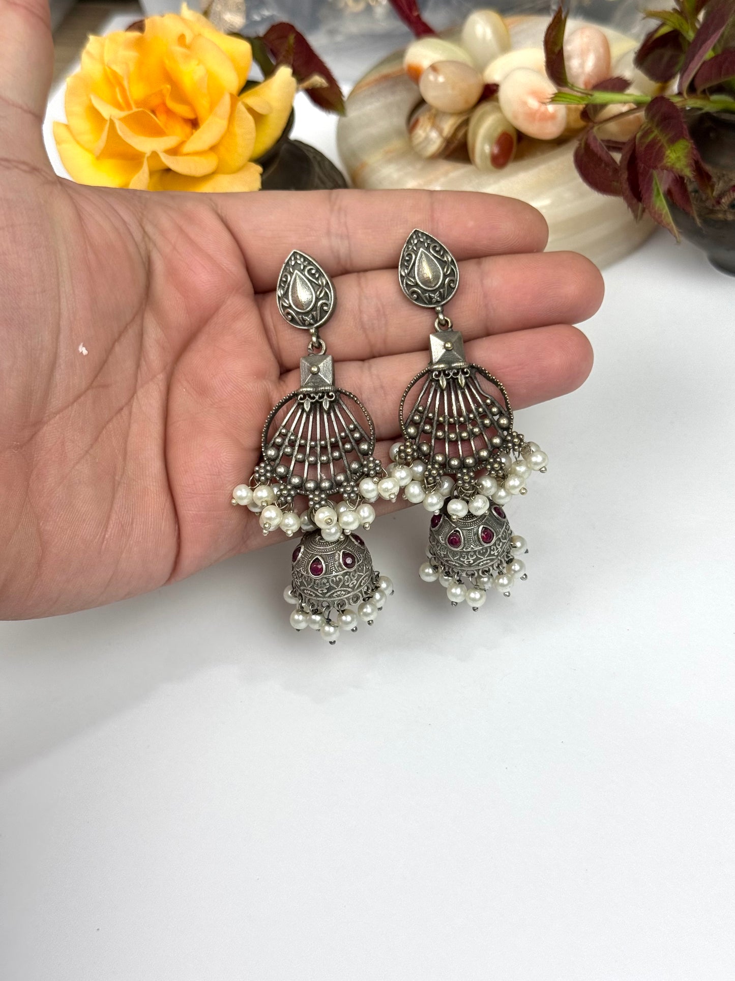 Brass made premium oxidised Jhumkas