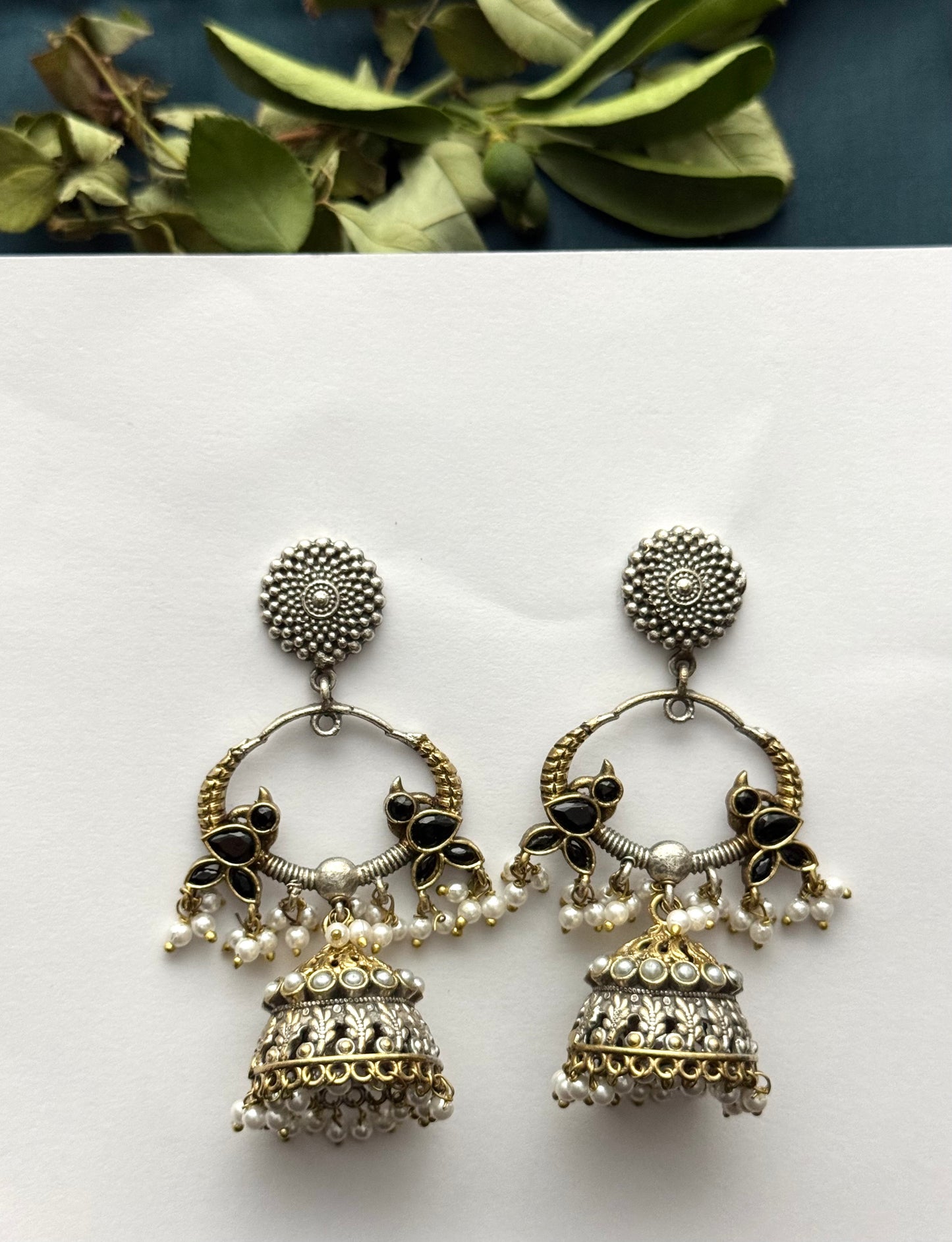 Premium Brass made Dual Tone oxidised jhumka