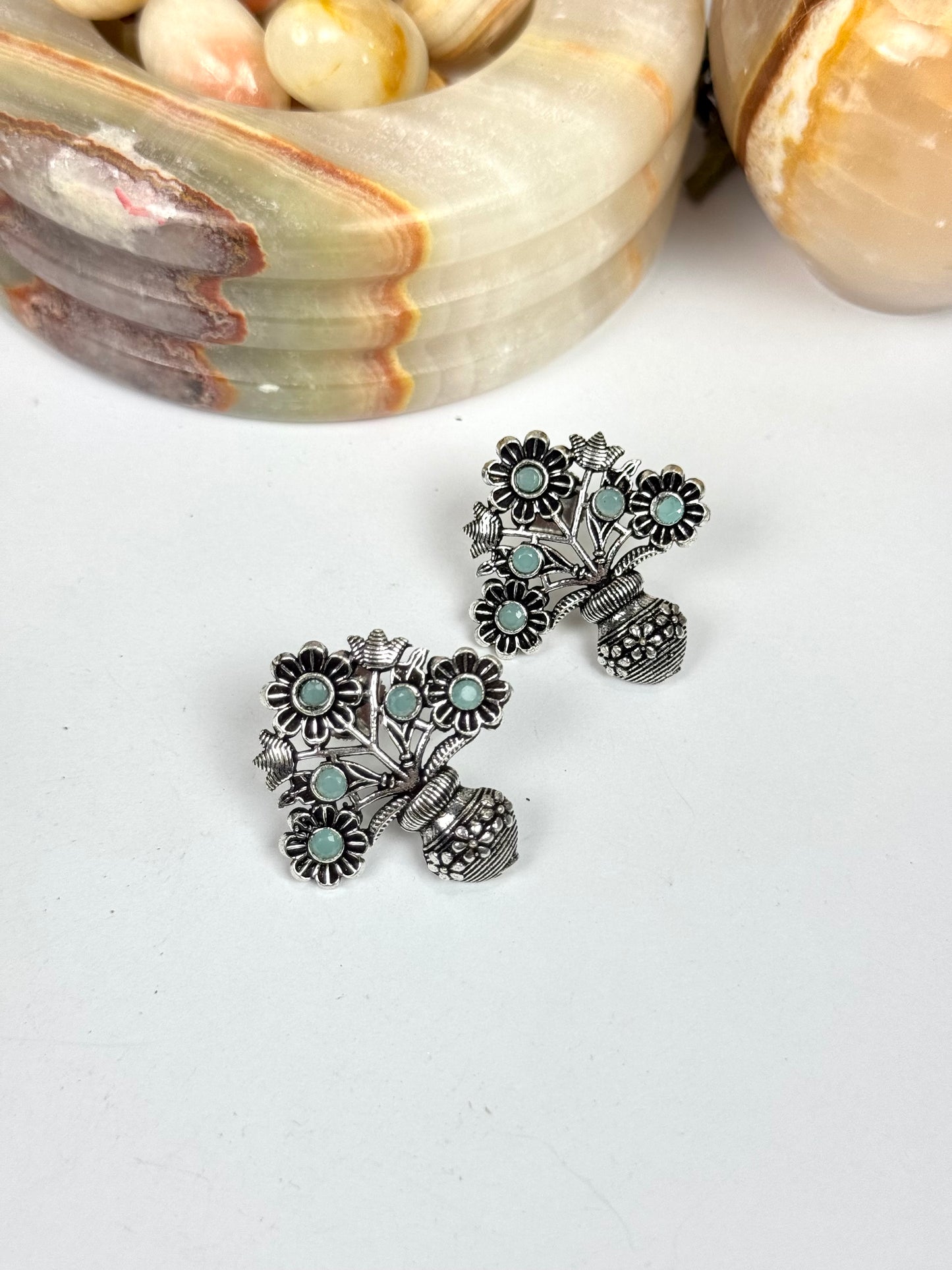 Premium Brass made Oxidised Flower Earrings