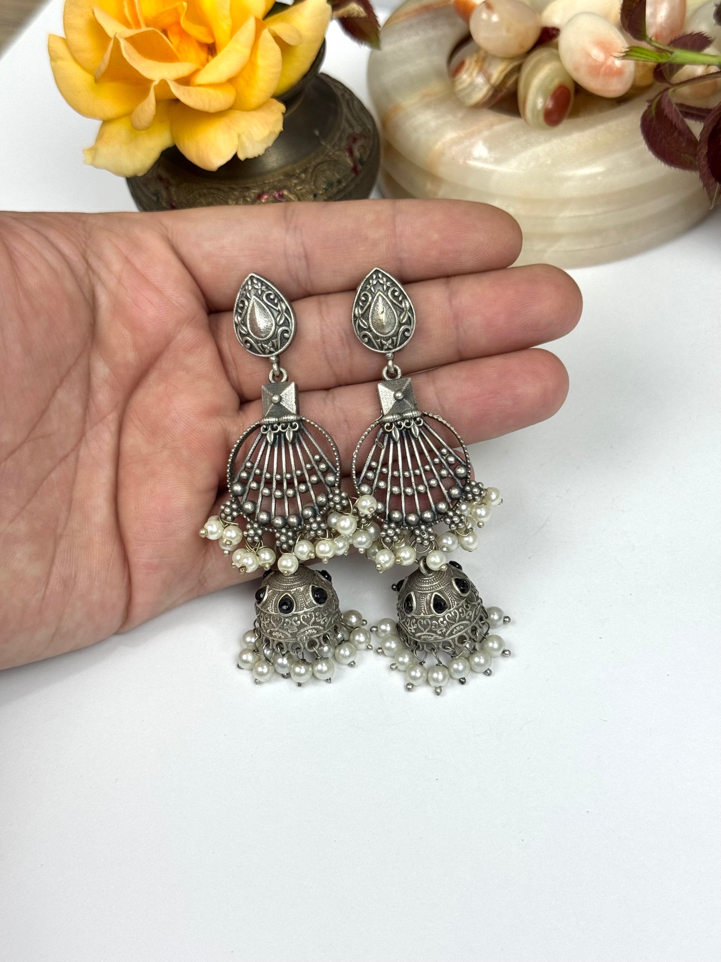 Brass made premium oxidised Jhumkas