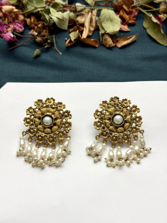 Boho Tribal Statement Flower Earrings | Antique Finish Ethnic Drop Earrings for Women