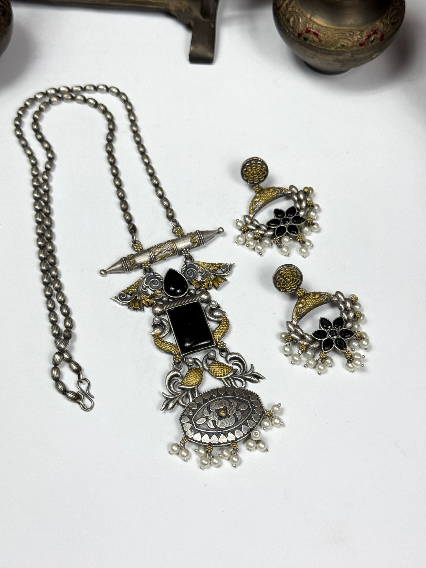 Premium Oxidised Roshni Mala Set Brass Made