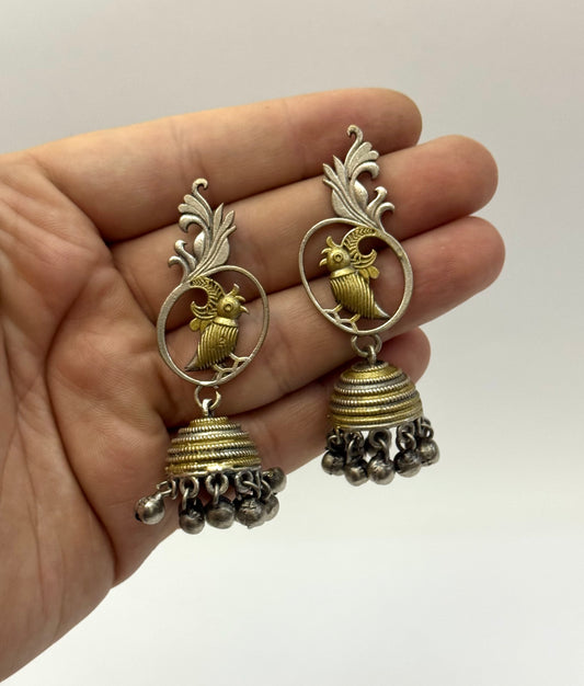 Premium Oxidised Brass Made bird Jhumka