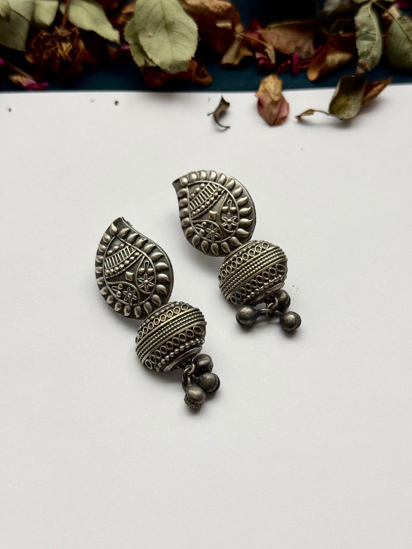 Premium Brass made Oxidised Leaf Earrings