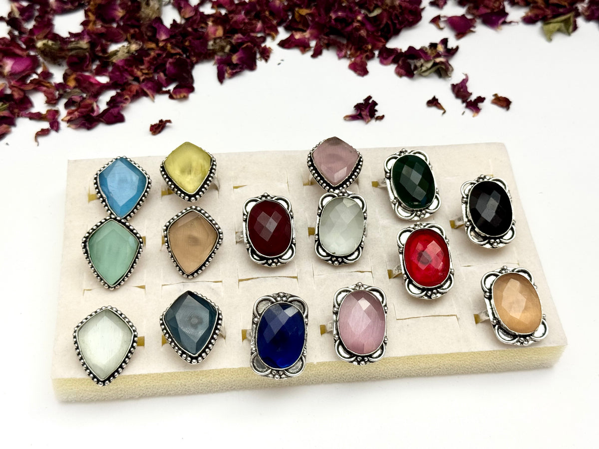 Premium Oxidised Adjustable Stone Ring