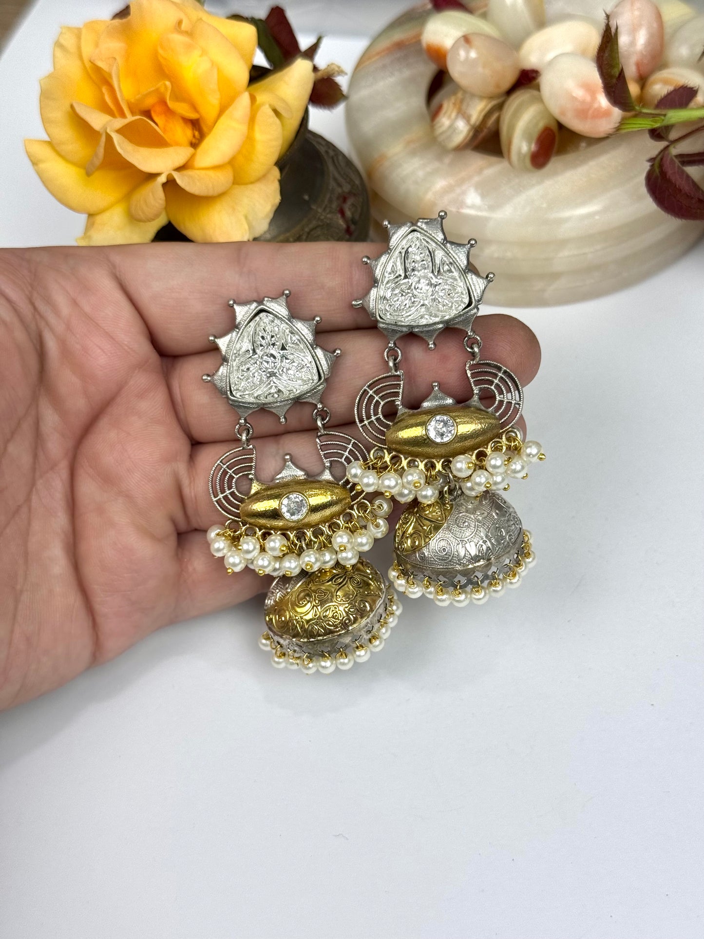 Premium Oxidised Brass Made Dual tone Jhumka