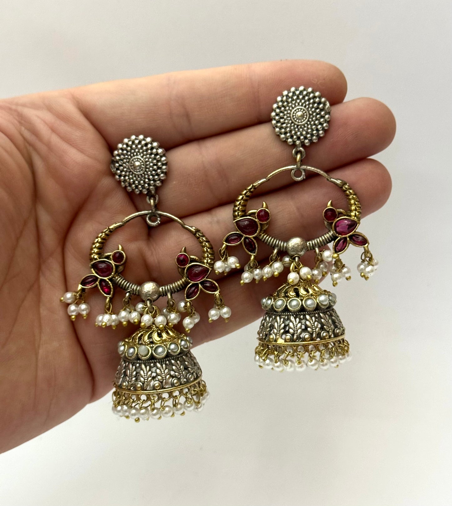 Premium Brass made Dual Tone oxidised jhumka