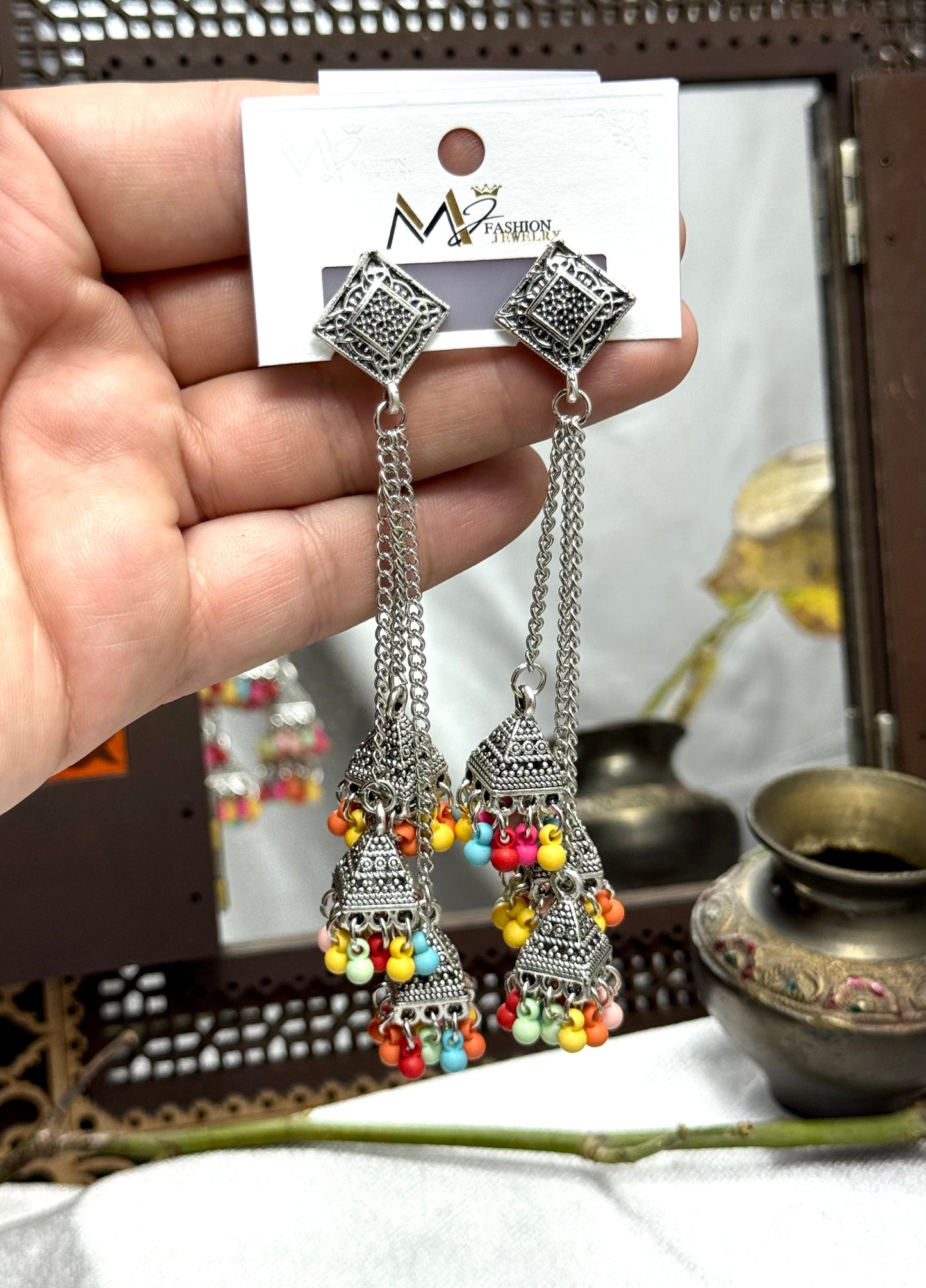 Oxidised Triple Earrings