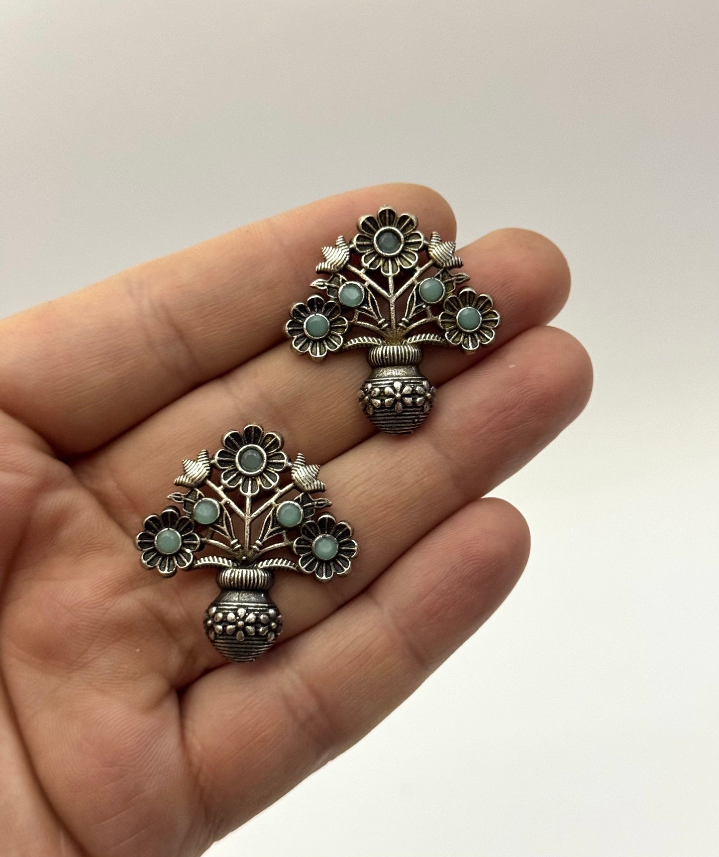 Premium Brass made Oxidised Flower Earrings