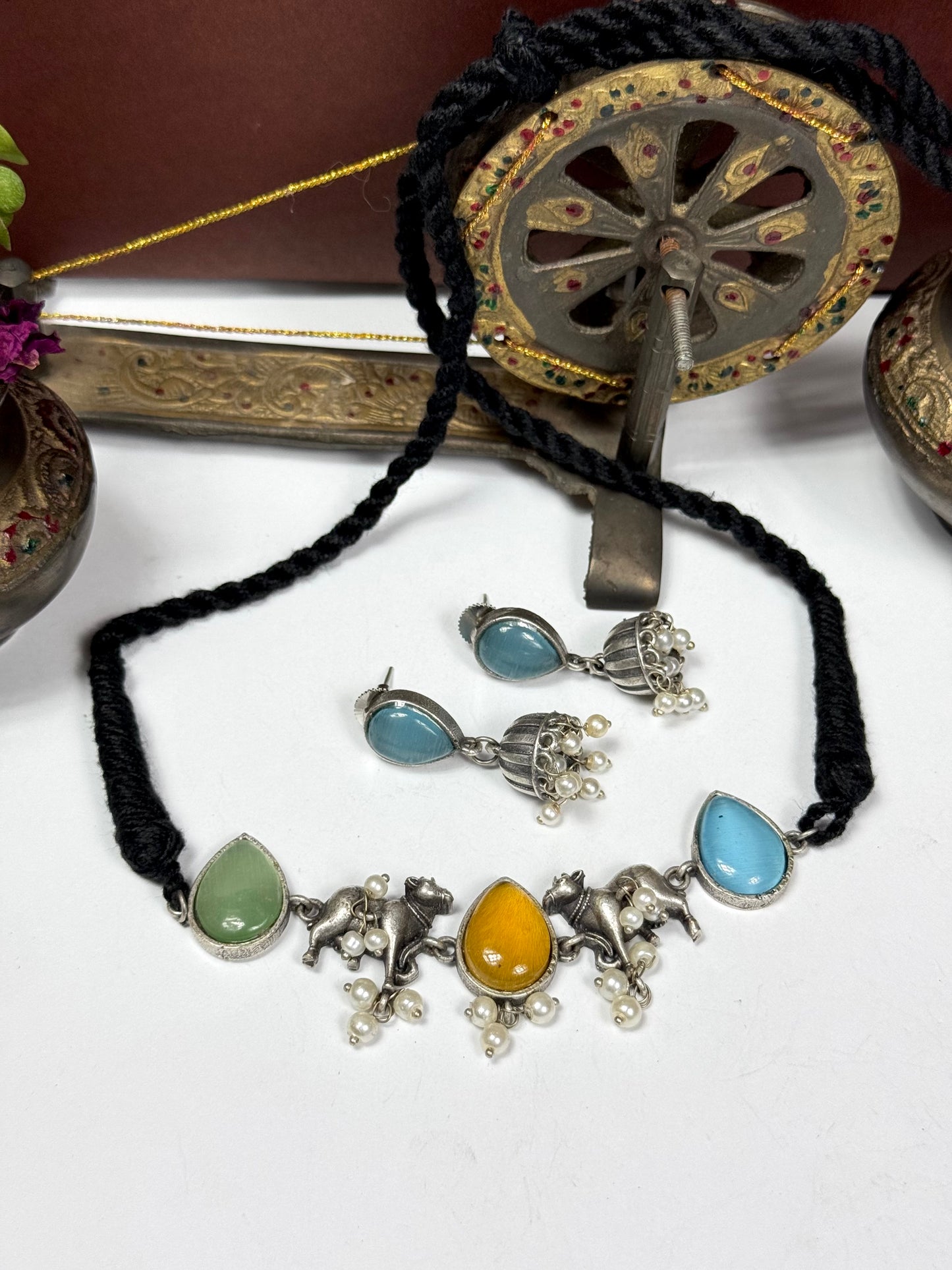 Premium Oxidised Choker set brass made