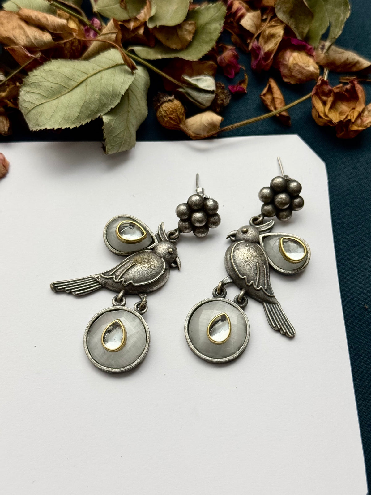 Premium Brass made Oxidised Bird Earrings