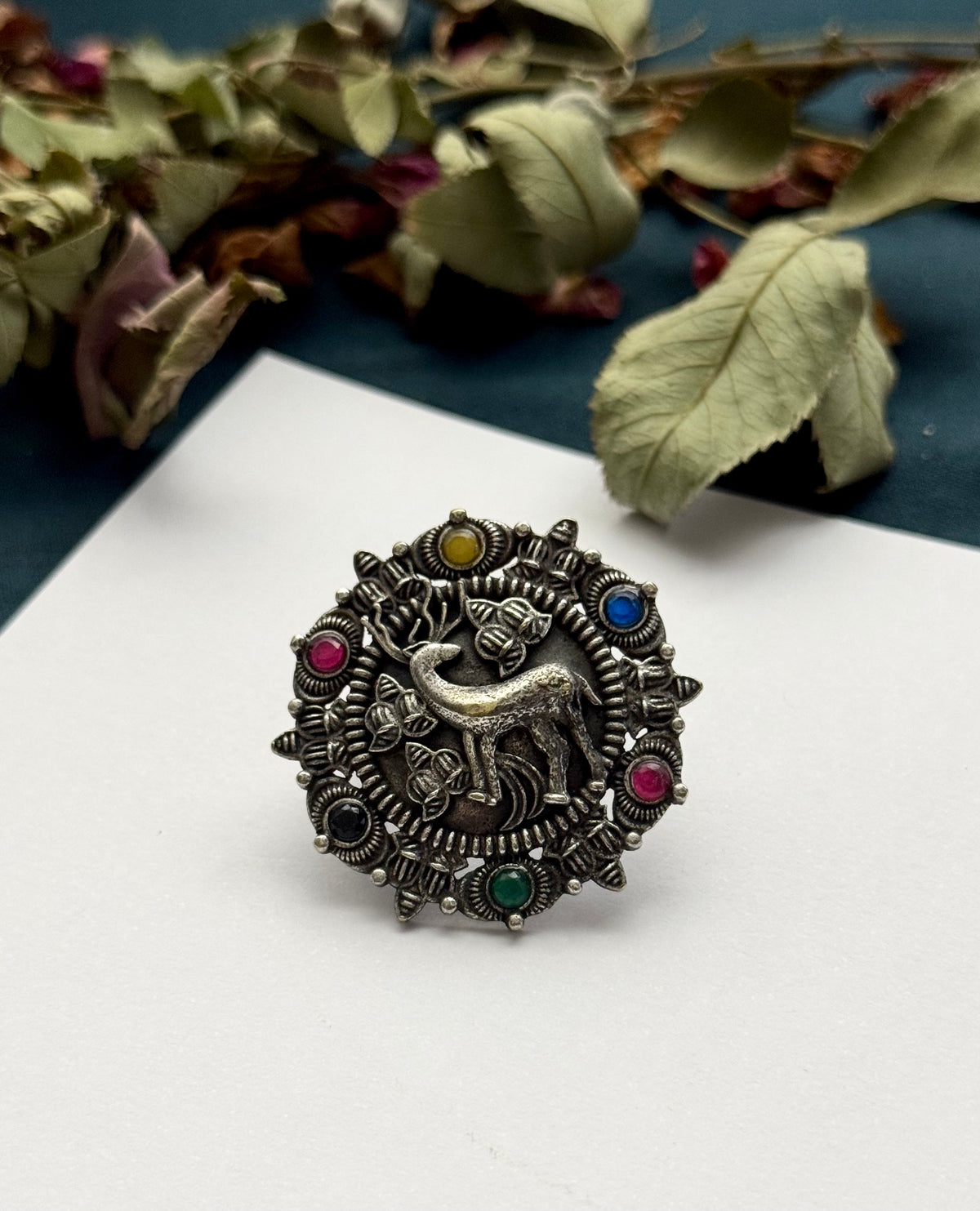 Premium Brass made Oxidised Adjustable Ring