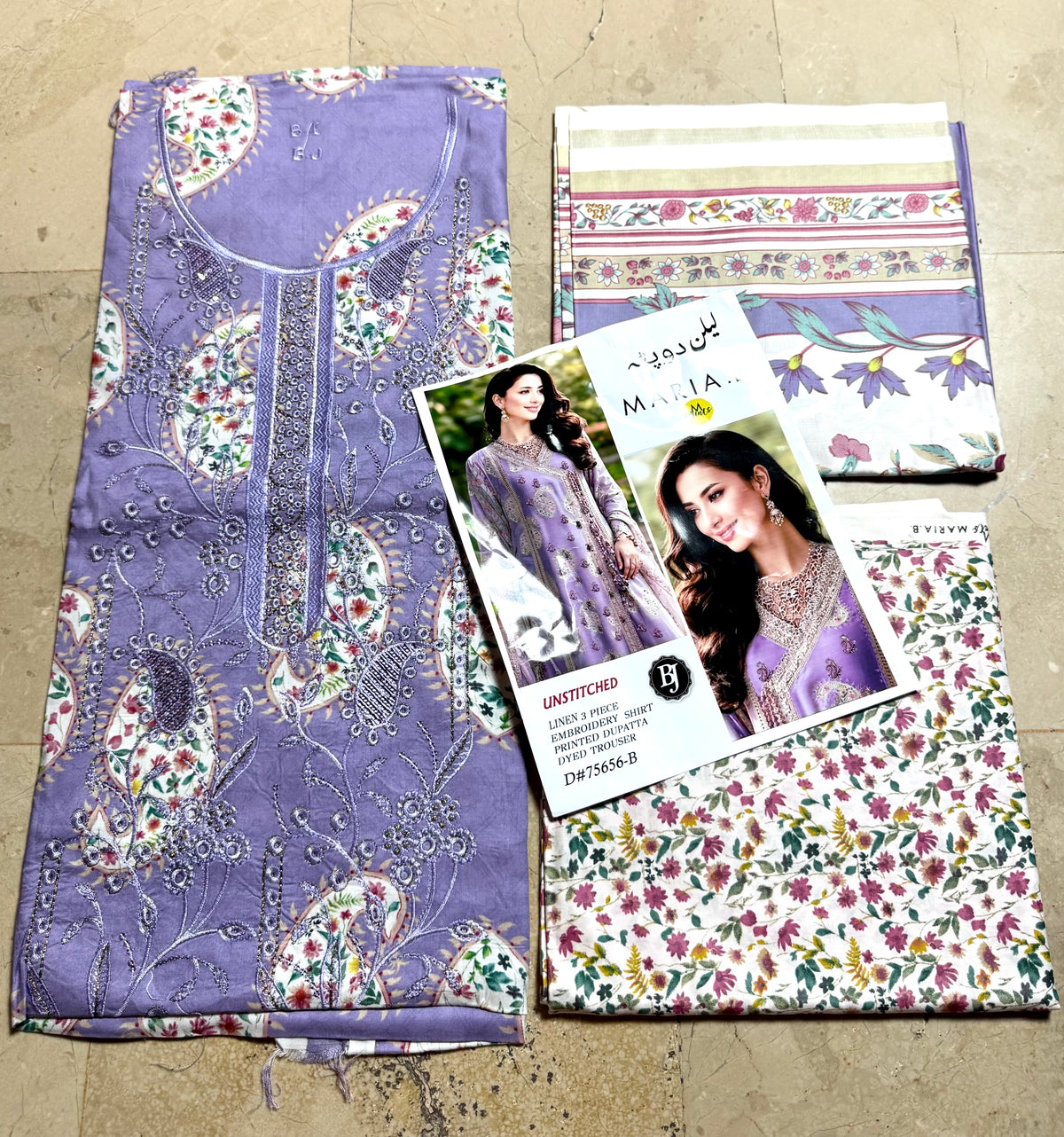 Libas-e-Shireen 3pcs Embroidered Linen A+ Quality Replica Suit