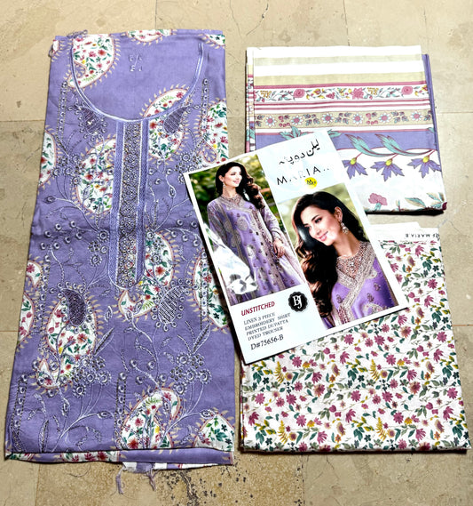 Libas-e-Shireen 3pcs Embroidered Linen A+ Quality Replica Suit