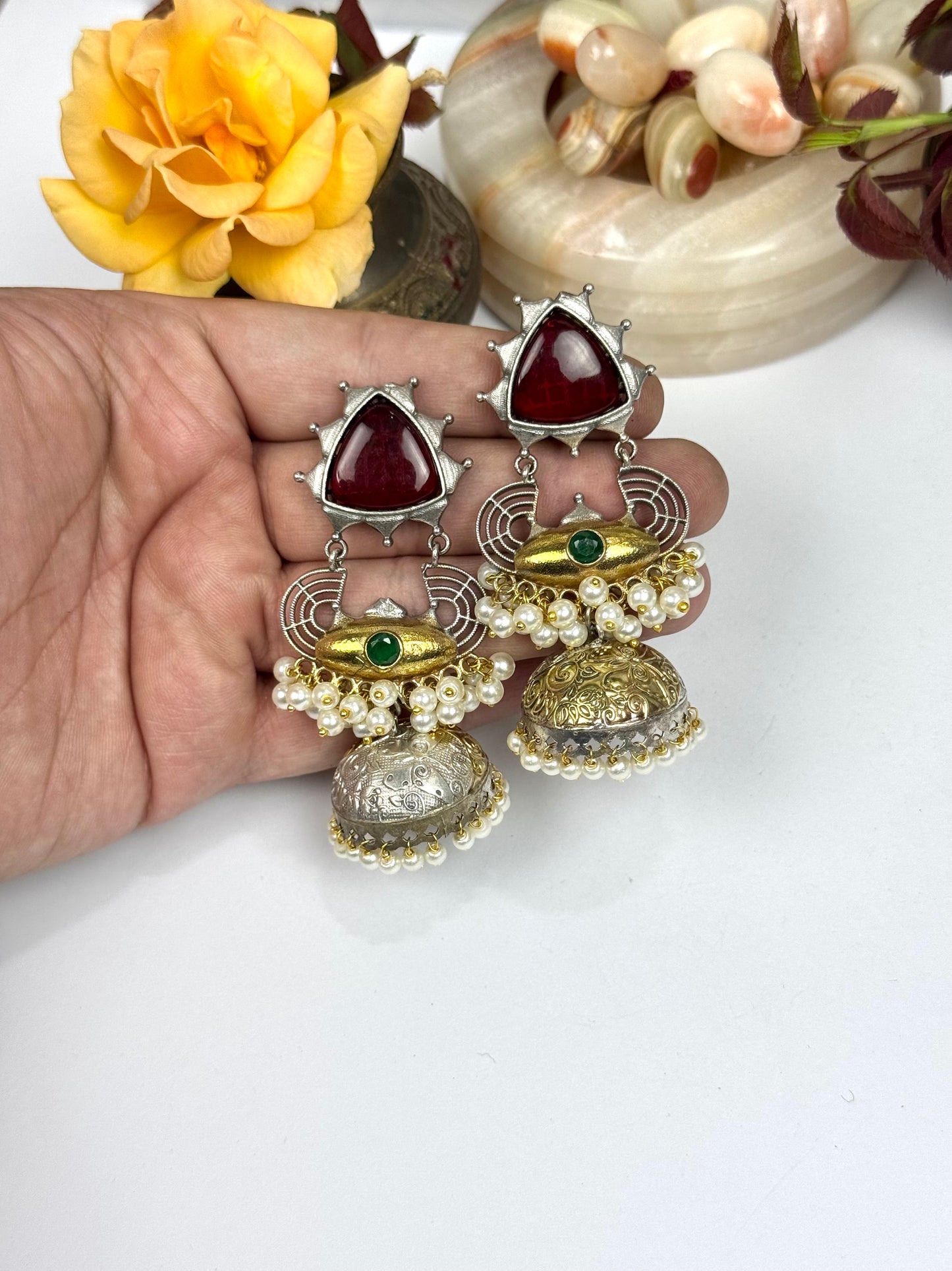 Premium Oxidised Brass Made Dual tone Jhumka