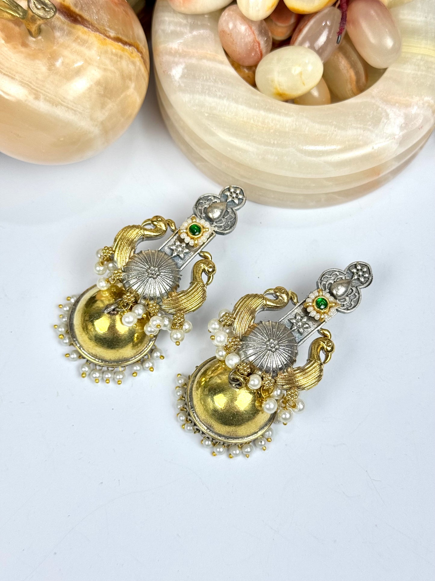 Premium Brass made oxidised Dual tone jhumka