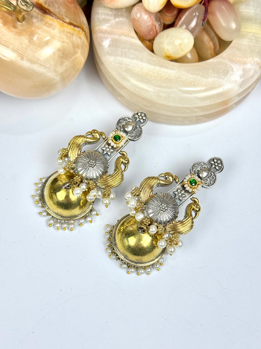 Premium Brass made oxidised Dual tone jhumka