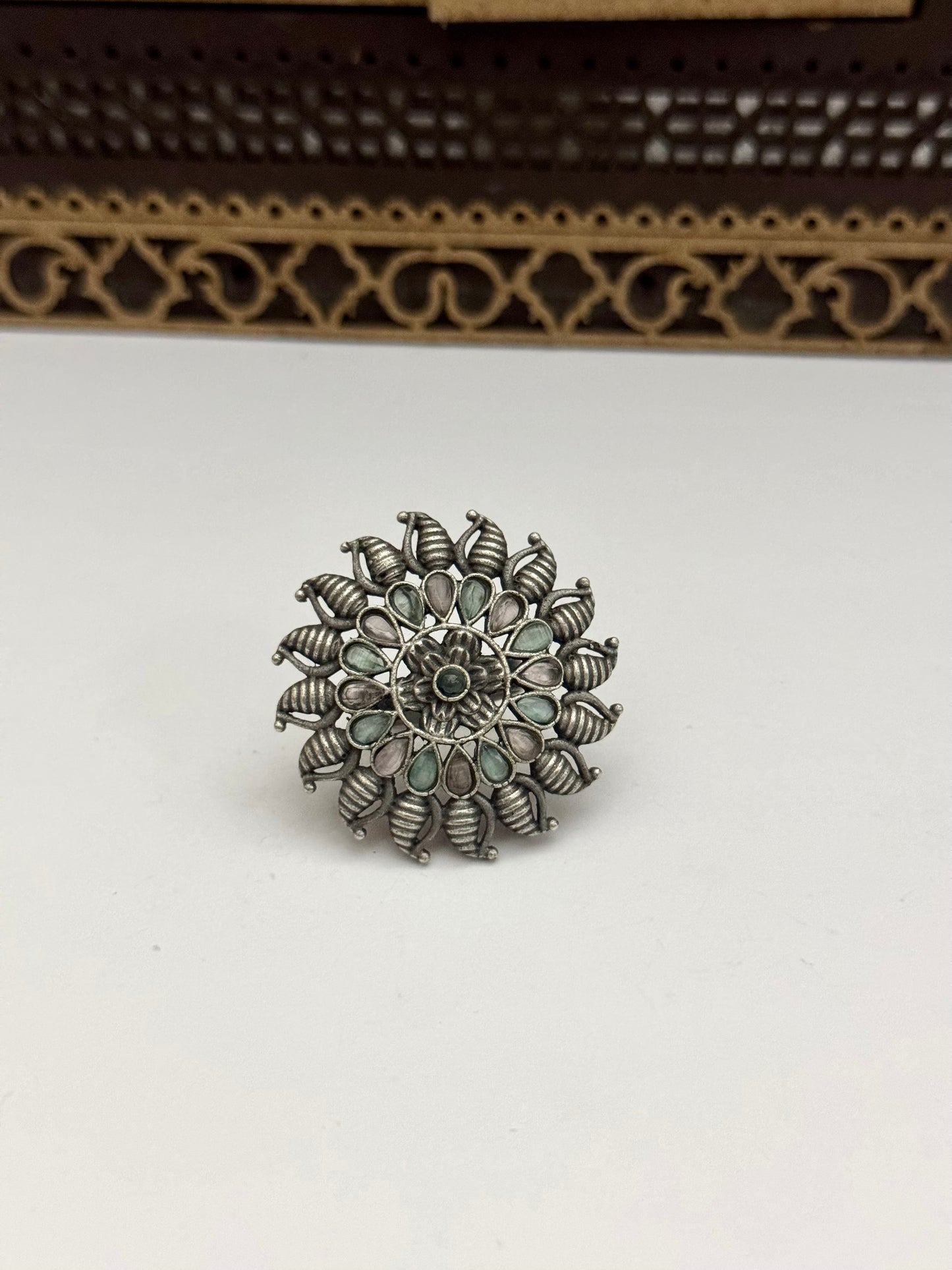 Premium Brass made oxidised Adjustable Ring