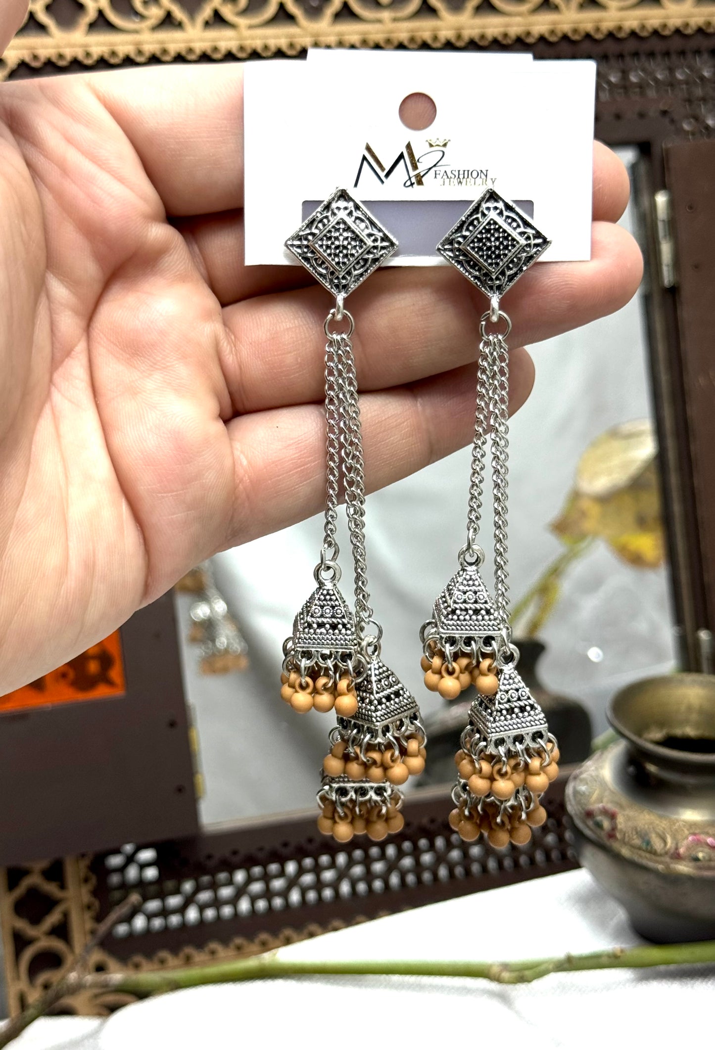 Oxidised Triple Earrings