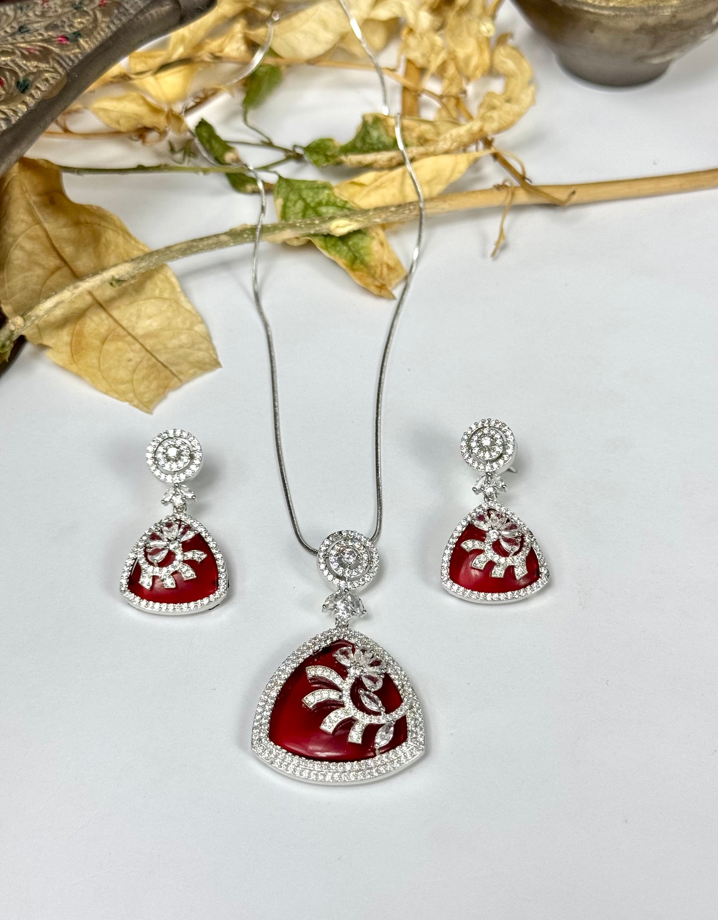 American Diamond 1 karat Pendant Set